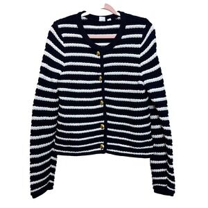 Gap Button Front Striped Cardigan‎ Sweater Womens Size Large L Navy Blue White